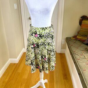 Anthropologie Skirt Floral Cotton Ribbon Hem Green Pink Petite Bernardo (2P)